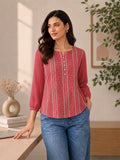 Women’s Red Pure Cotton Printed Kurti Top with 3/4 Sleeves