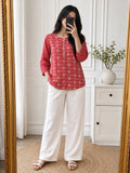 Women’s Red Pure Cotton Printed Kurti with 3/4 Sleeves