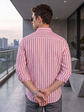 Men’s Pure Cotton Pink Striped Casual Shirt – Regular fit, Full Sleeves