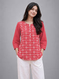 Women’s Red Pure Cotton Printed Kurti with 3/4 Sleeves