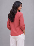 Women’s Pinkish Red Pure Cotton Floral Printed Kurti Top with 3/4 Sleeves