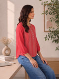Women’s Red Pure Cotton Printed Kurti Top with 3/4 Sleeves