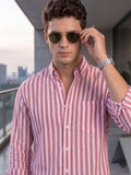 Men’s Pure Cotton Pink Striped Casual Shirt – Regular fit, Full Sleeves