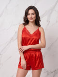 Women's Satin Cami & Shorts Sleepwear Set – Lace Trim Sleeveless Nightwear Co-Ord Set