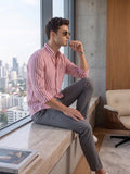 Men’s Pure Cotton Pink Striped Casual Shirt – Regular fit, Full Sleeves