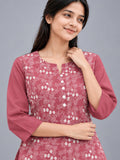 Women’s Dusty Rose Pure Cotton Floral Printed 3/4 Sleeve Kurti with Front Button Detail