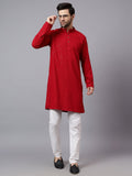 Yugnik Men's Red Chikankari Tringle Pattern Embroidered Sequined Long Kurta Set