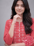 Women’s Red Pure Cotton Printed Kurti with 3/4 Sleeves