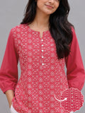 Women’s Pinkish Red Pure Cotton Floral Printed Kurti Top with 3/4 Sleeves