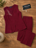 Women’s Red Linen Co-Ord Set with Sleeveless V-Neck Top & Wide-Leg Pants