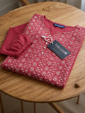 Women’s Pinkish Red Pure Cotton Floral Printed Kurti Top with 3/4 Sleeves
