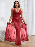 Women’s Lace Mesh Babydoll Nightdress with Side Slit Lingerie Gown