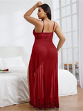 Women’s Lace Mesh Babydoll Nightdress with Side Slit Lingerie Gown