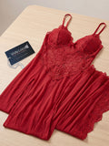 Women’s Lace Mesh Babydoll Nightdress with Side Slit Lingerie Gown