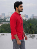 Men's White Self-Design Pure Cotton Straight Kurta | Mandarin Collar | Full Sleev