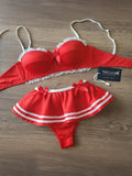 Women’s  Bow-Detail Lingerie Set with Ruffle Trim and Mini Skirt