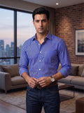 Men’s Pure Cotton Royal Blue Striped Formal Shirt – Regular fit, Full Sleeves