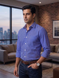 Men’s Pure Cotton Royal Blue Striped Formal Shirt – Regular fit, Full Sleeves