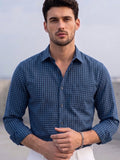 Men’s Royal Blue Checked Cotton Full Sleeve Casual Shirt