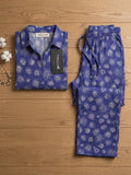 Women's Two Piece Set, Royal Blue, Shirts with Wide Leg Trousers, Full Sleeve