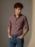 Men Maroon Regular Fit Check Full Sleeves Casual/Formal Shirt