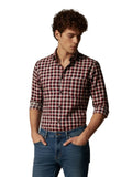 Men Maroon Regular Fit Check Full Sleeves Casual/Formal Shirt