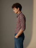 Men Maroon Regular Fit Check Full Sleeves Casual/Formal Shirt