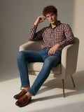 Men Maroon Regular Fit Check Full Sleeves Casual/Formal Shirt