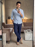 Men’s Pure Cotton Textured Formal Casual Shirt – Sky Blue