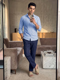 Men’s Pure Cotton Textured Formal Casual Shirt – Sky Blue