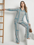 Women's Two Piece Set, Baby Sky Blue, Shirts with Wide Leg Trousers, Full Sleeve