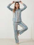 Women's Two Piece Set, Baby Sky Blue, Shirts with Wide Leg Trousers, Full Sleeve