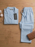 Women’s Sky Blue Linen Co-Ord Lounge Set with Relaxed Fit Shirt & Pants