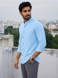 Men's White Self-Design Pure Cotton Straight Kurta | Mandarin Collar | Full Sleev