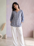 Women’s Blue Pure Cotton Embroidered Casual Kurti Top