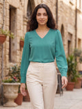 Women’s Crepe Formal Top | Elegant V-Neck Office Wear Blouse