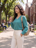 Women’s Crepe Formal Top | Elegant V-Neck Office Wear Blouse