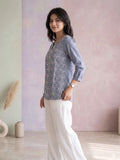 Women’s Blue Pure Cotton Embroidered Casual Kurti Top