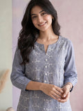 Women’s Blue Pure Cotton Embroidered Casual Kurti Top