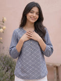 Women’s Dark Grey Pure Cotton Printed Casual Kurti Top