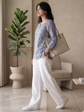 Women’s Blue Pure Cotton Embroidered Casual Kurti Top
