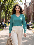 Women’s Crepe Formal Top | Elegant V-Neck Office Wear Blouse