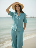 Women’s Teal Blue Linen Lounge Co-ord Set | Relaxed Fit Casual & Travel Wear