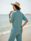 Women’s Teal Blue Linen Lounge Co-ord Set | Relaxed Fit Casual & Travel Wear