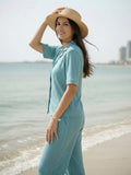 Women’s Teal Blue Linen Lounge Co-ord Set | Relaxed Fit Casual & Travel Wear