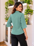 Women’s teal Blue Viscose Shirt Style Top | Collared Neck Full Sleeve Relaxed Fit Tunic | Elegant Casual Wear