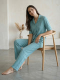 Women’s Teal Blue Linen Lounge Co-ord Set | Relaxed Fit Casual & Travel Wear
