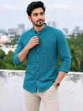 Men's White Self-Design Pure Cotton Straight Kurta | Mandarin Collar | Full Sleev