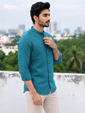 Men's White Self-Design Pure Cotton Straight Kurta | Mandarin Collar | Full Sleev