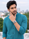 Men's White Self-Design Pure Cotton Straight Kurta | Mandarin Collar | Full Sleev